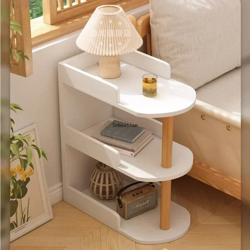 Bedside Table with Cream Style, Modern and Simple Small Bedside Shelf, Storage Cabinet, Small Coffee Table Ultra Narrow Crevice