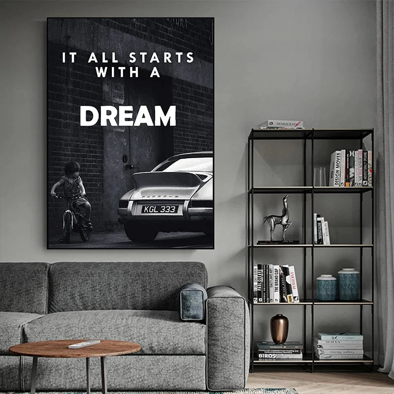 Poster Wall Art Decorative Paintings Canvas for Home Decor Black and White it All Starts with a Dream Room Decor Prints Cuadros