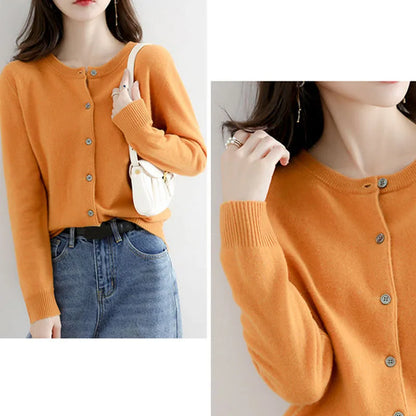 Korean Single Breasted Cardigans Sweater Women Autumn Winter O-neck Long Sleeve Knitwear Female Basic Solid Color Soft Sweaters