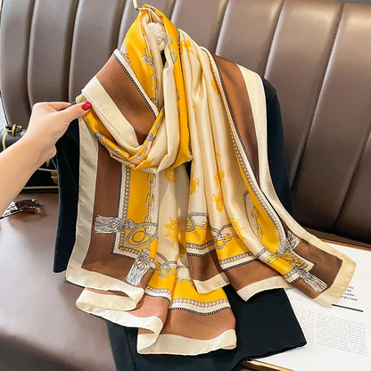 Women Fashion Print Silk Scarf Luxury Brand Warm 180X90CM Scarves Popular Lrage Satin Finish Shawl The Four Seasons Design Hijab