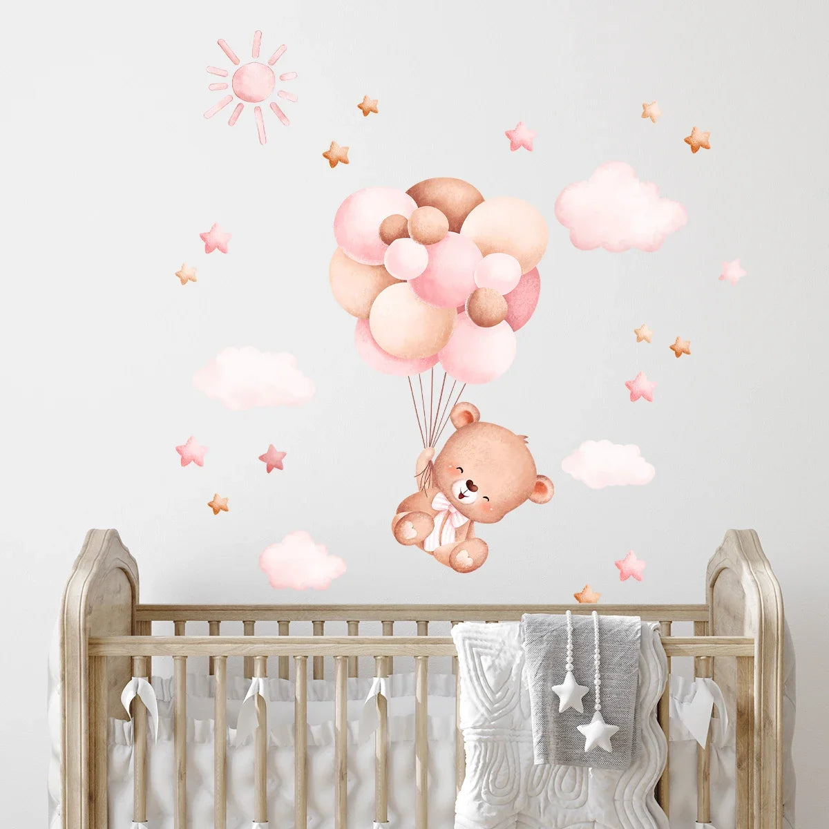 1Pc Cartoon Cute Balloon Bear Furniture Wall Sticker Kids Room Home Decoration for Baby Room Decor Girls Bedroom Living Room DIY