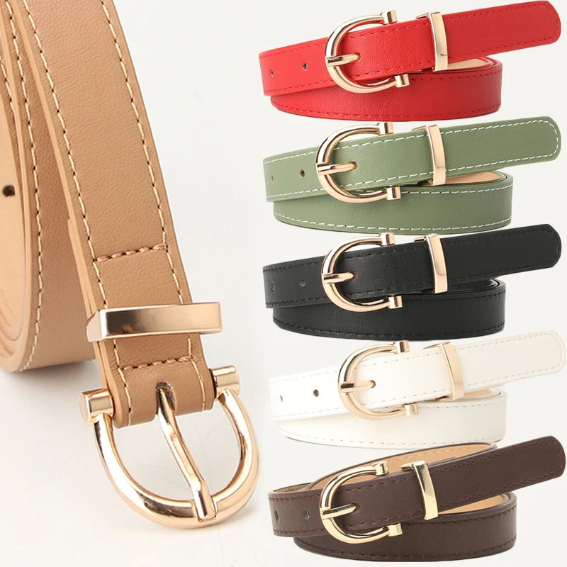 Leather Women Belts New PU Simple Metal Buckle Belt Girls Dress Jean Pants Waistband Belts for Lady Luxury Designer Brand 2023