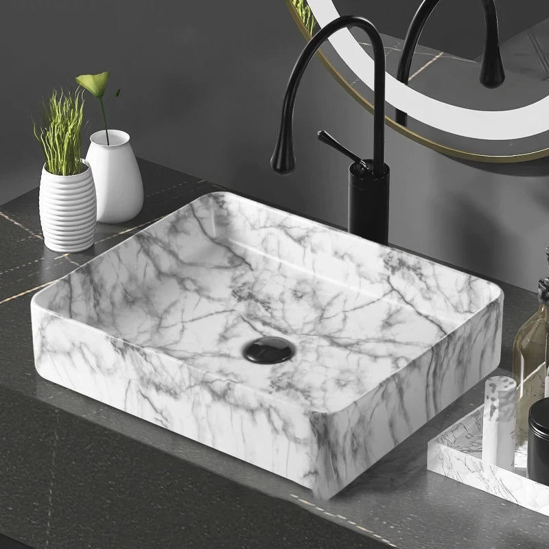 New Chinese style washbasin, ceramic square countertop basin, artistic basin, washbasin, single basin, bathroom, household use