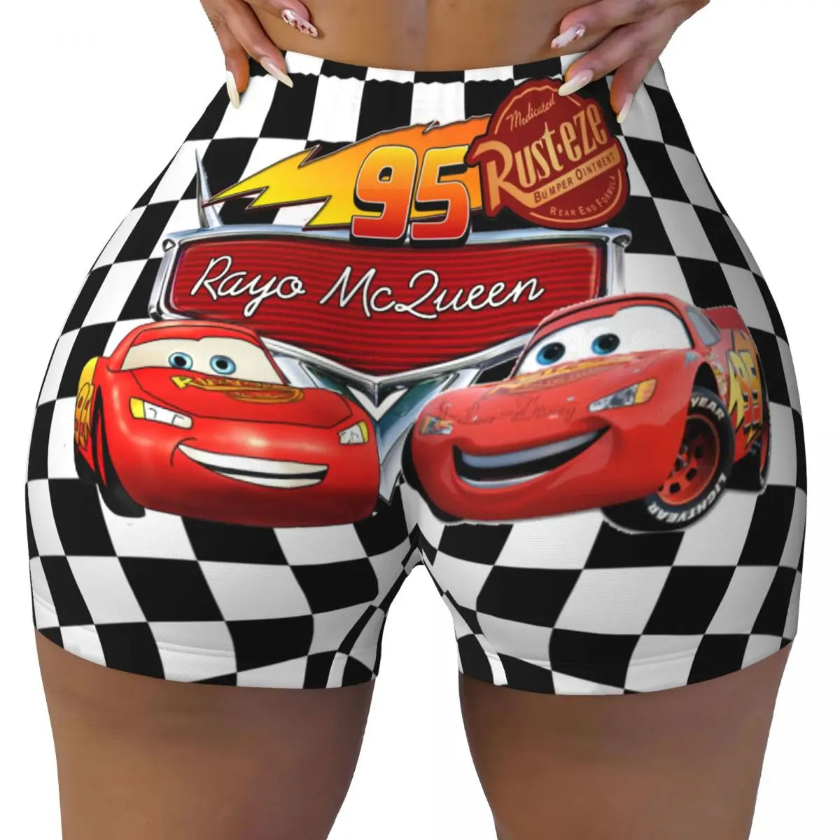 Custom Women Lightning Mcqueen Cars Workout Yoga Shorts Happy Gym Athletic Volleyball Biker Shorts