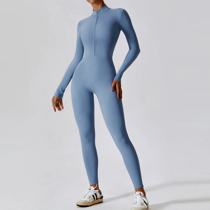 Yoga Boilersuit Long Sleeved Women's Sportswear Gym Zipper Jumpsuits Workout High-intensity Fitness One-piece Skin-tight Garment