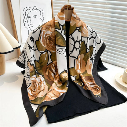 90*90Cm Square Scarf Twill Silk Feeling Women Head Shawls and Wraps Luxury Hair Tree Print Neck Scarves Hijab Bandana Pashmina