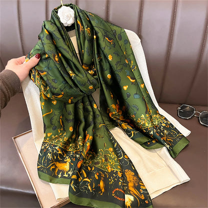 Women Fashion Print Silk Scarf Luxury Brand Warm 180X90CM Scarves Popular Lrage Satin Finish Shawl The Four Seasons Design Hijab