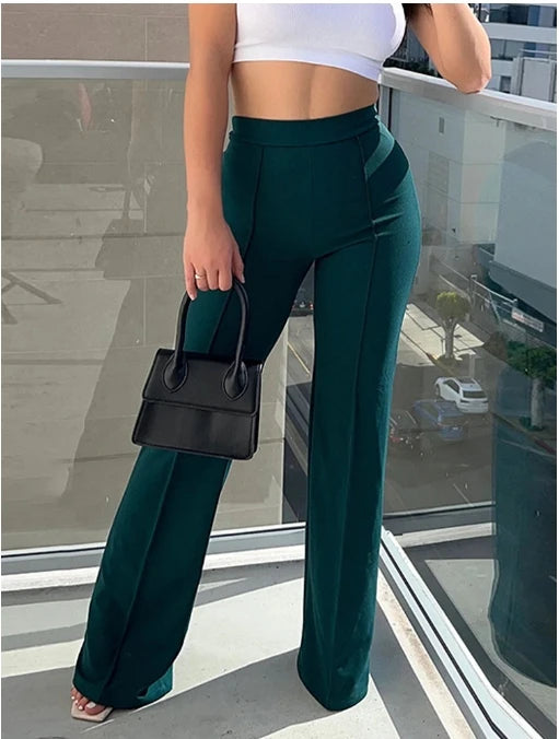 Women's Slim Bell-Bottoms Trousers Trendy Spring Autumn Pants Office Lady Solid Color Flared Trousers