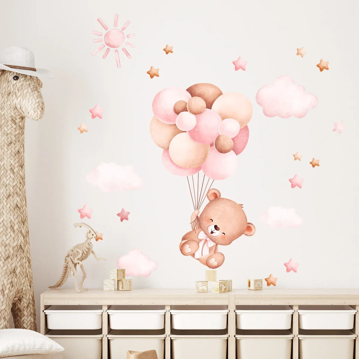 1Pc Cartoon Cute Balloon Bear Furniture Wall Sticker Kids Room Home Decoration for Baby Room Decor Girls Bedroom Living Room DIY