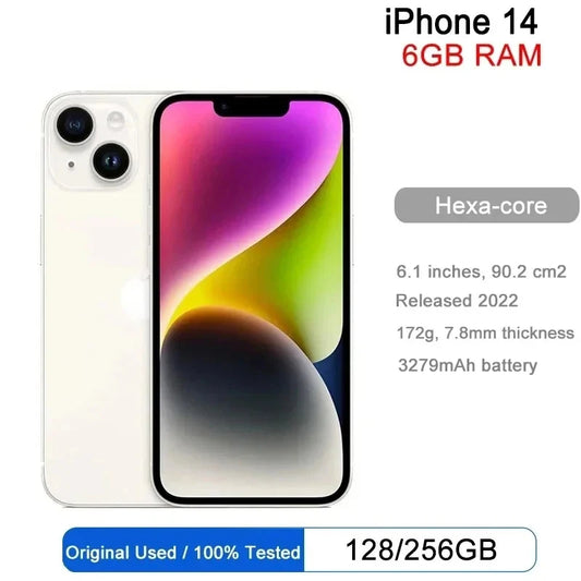 iPhone 14 128GB 256GB ROM 6GB RAM 6.1" Genuine Super Retina OLED Face ID NFC A15 5G