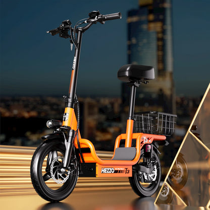 HEZZO Foldable Electric Scooter Seat & Basket 48V 15Ah 500W Full Suspension Powerful T3 Commute Escooter 20Mph 37Miles LongRange