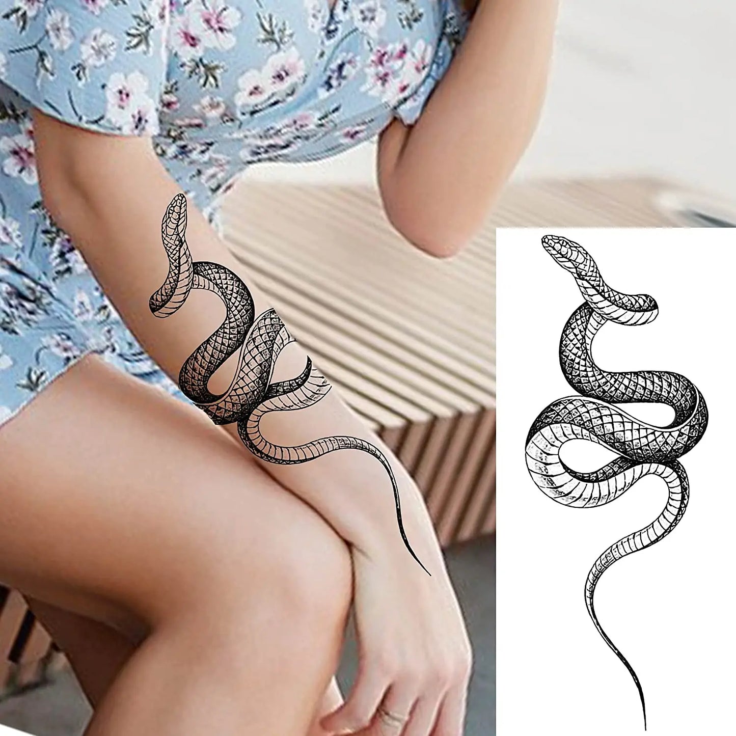 10 hojas de tatuajes temporales de serpientes realistas para mujeres y hombres, tatuajes en 3D para el brazo, tatuajes tribales negros de cobra, mamba, víbora y serpiente