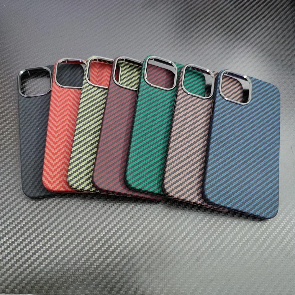 real carbon fiber phone case for iphone16 1514 13 12 pro max case metal ring aramid fiber phone cover for iphone 15/12/13 pro