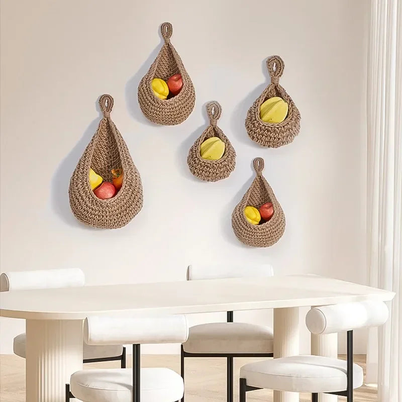 Handwoven Hanging Wall Vegetable Fruit Basket Organizer Container Decor for Kitchen Garden Mount Wall Plant Flower Onion Storage