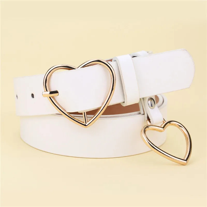 Fashion Leather Belt Metal Heart Buckle Camel White Black Retro PU Waistband Designer Cinto Feminino Pants Strap for Women Girls