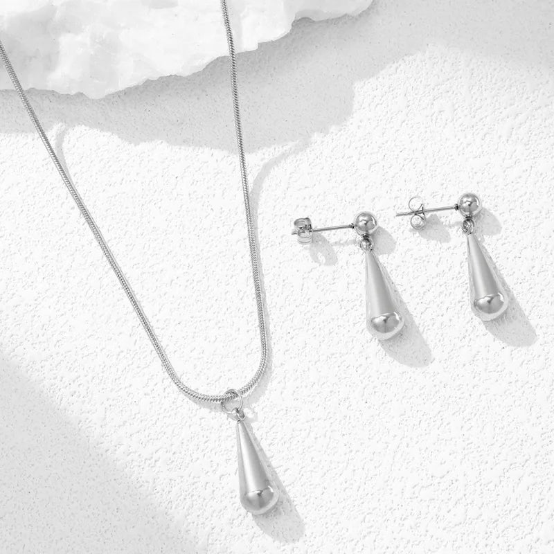 New Fashionable Stainless Steel Drop Clavicle Chain Earring Set For Temperament And Sweet Ladies Jewelry Accessories Gift