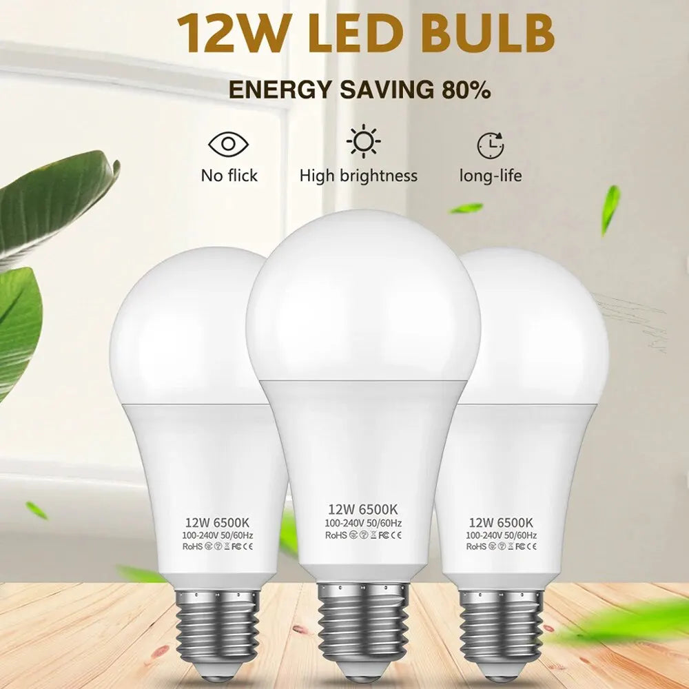 A19 LED Light Bulb, E27/E26 Base, 6500K, Home Lighting Energy Saving Eye Protecting Light Bulb for Bedroom, Living Room, Home