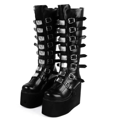 Brand Design Female Wedges High Heels Thigh High Boots Fashion Black Platform Boots Women 2022 Gothic Cosplay Shoes Woman Mujer