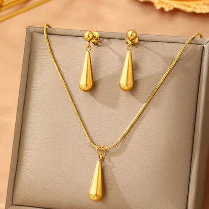 New Fashionable Stainless Steel Drop Clavicle Chain Earring Set For Temperament And Sweet Ladies Jewelry Accessories Gift