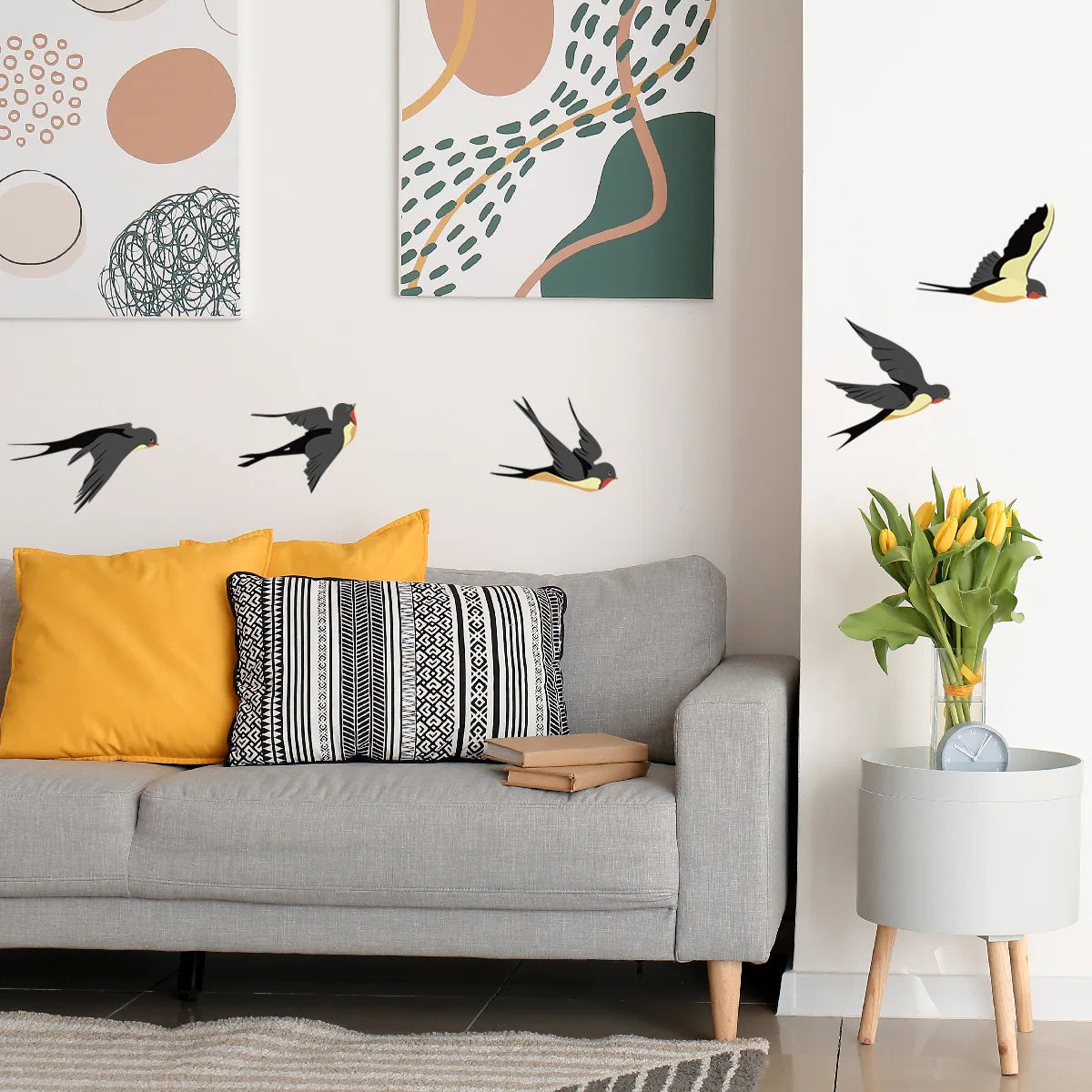 Five Swallow Birds Wall Stickers Home Decals Living Room Decoration Bedroom Bathroom Wall Furniture Door House Interior Decor