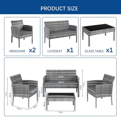 Garden Sofa Set Garden Furniture Sets Outdoor Garden Lounge Chairs+Coffee Table with Cushion for Patio Terrace Poolside Backyard