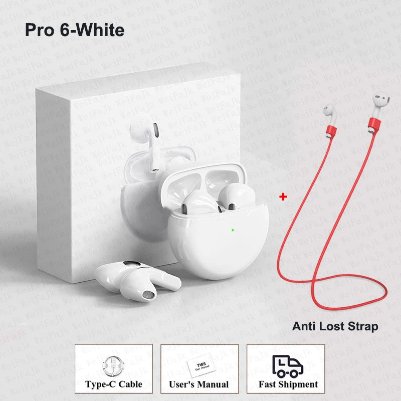 Original Pro 6 TWS Max Wireless Bluetooth Earphones Mini Earbuds Noise Cancelling Headset For Airpodding Apple iPhone Headphones