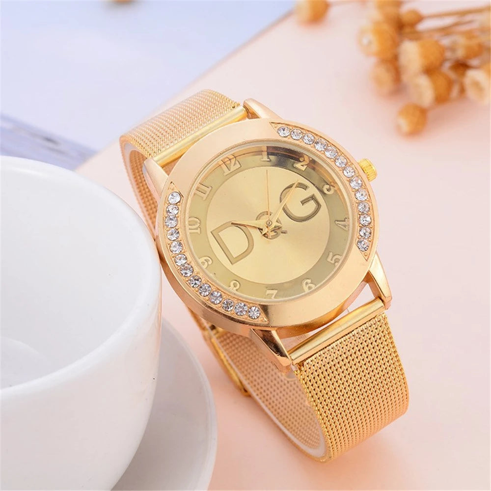 Fashion DQG Brand Starry Sky Diamond encrusted Women's Quartz Watch Casual Stainless Steel Gold Mesh Strap Women's Dress Watches