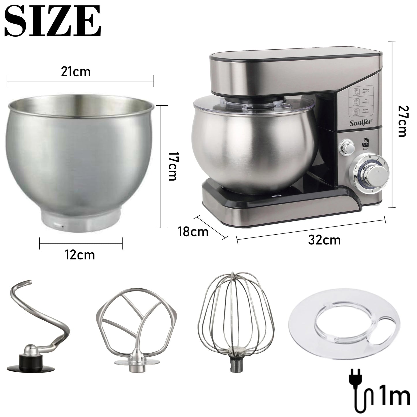 5L Stand Mixer Kitchen Aid Food Blender Cream Whisk Cake Dough Mixers With Bowl Stainless Steel Chef Machine Charm Sonifer