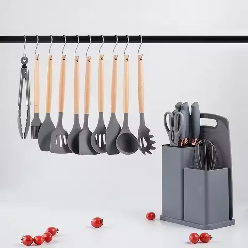 19PCS/Set Silicone Kitchen Utensil Sets Utensils Utensils Gadgets Stand Storage Organizer Holders Kitchen Cooking Accessories