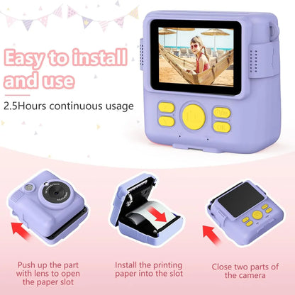 Mini Instant Camera for Boys and Girls, Portable Rechargeable Children's Digital Camera, HD Kids Camera with 32GB Memory Card