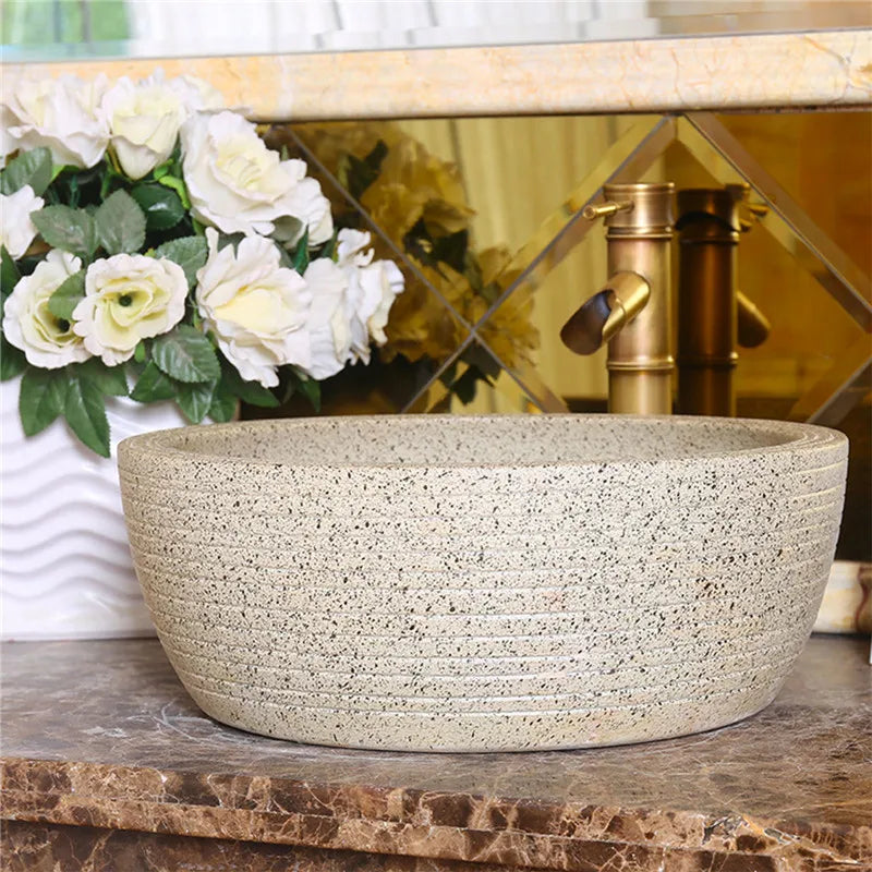 Ceramic Art Countertop Basin Retro Washbasin Bathroom Household Stone Basin Hotel Wash Basin Bathroom Sinks