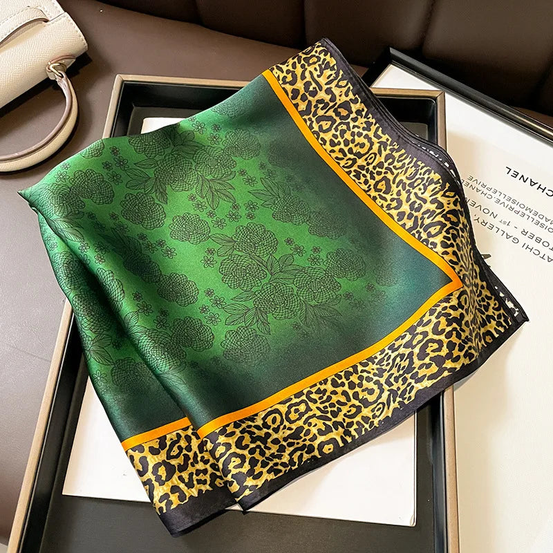 2024 New Leopard Print Square Scarf Women's Imitation Silk Scarf Casual Versatile Decoration Small Neck Scarf 70CMx70CM