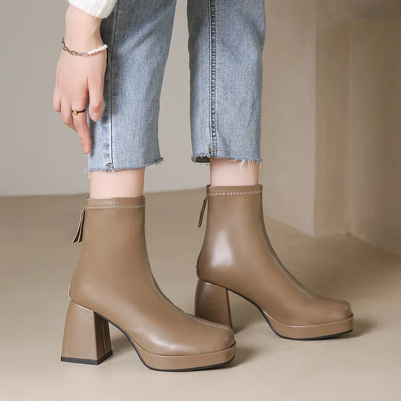 Women's Boots Fashion Chelsea Boots Back Zipper Autumn High-heeled Women Shoes Hot Selling Designer Ankle Boots 2024