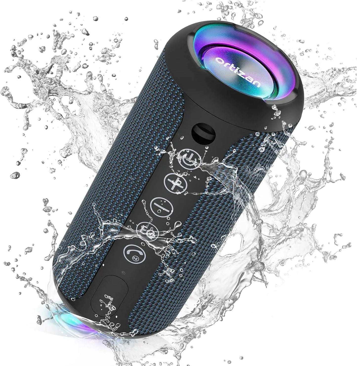 Ortizan Portable Bluetooth Speakers with Bass Boost,IPX7 Waterproof,Suporrt TF Card/AUX,RGB Lights,30H Playtime,24W Loud Drivers