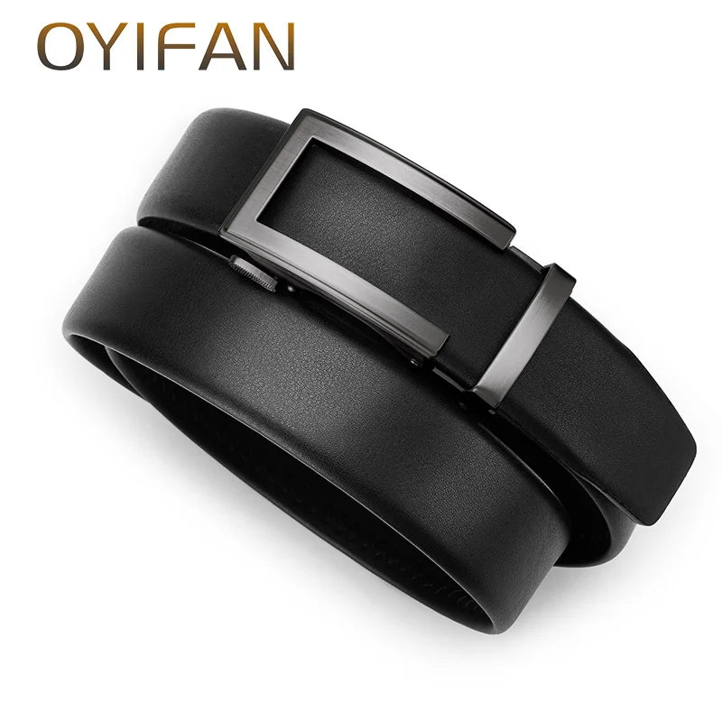 OYIFAN fashion men genuine leather belt automatic buckle adjustable ratchet belt jeans belt formal belt