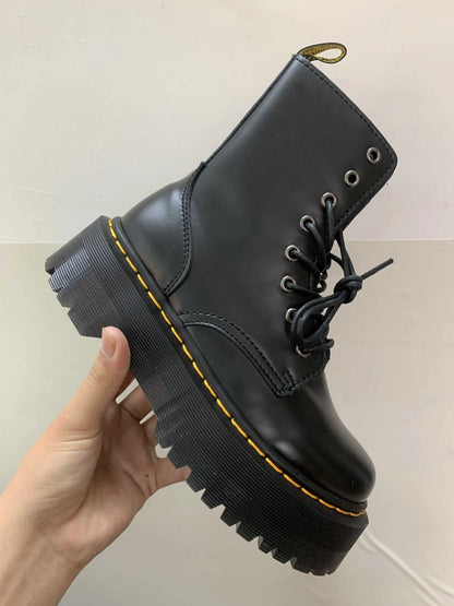 Large Size35-45 Genuine Leather Platform Boots Women Shoes Black Leather Ankle Boots Punk Shoes Thick Bottom Motorcycle Boots