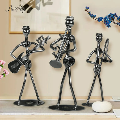 Metal Musician Guitar Player Statue Musical Instrument Little Iron Art Collectible Figurine Home Cafe Office Book Shelf Decorate