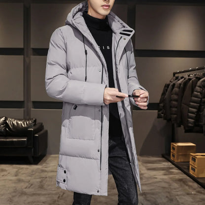 2023 New Men's Thickened Medium-Length Cotton Coat Korean Trendy Cotton-Padded Warm Jacket Hooded Casual Scene