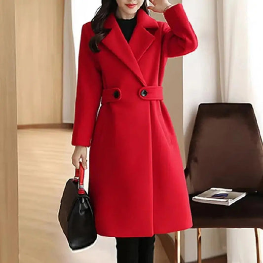 2024 Korean Women Woolen Coat Casual Loose Overcoat winter Long Outerwear Winter Warm Double Breasted Pockets Slim Lady Jacket