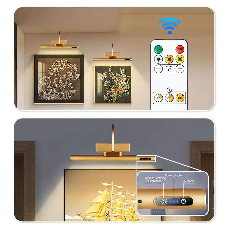 4000mAH Painting Picture Light Portrait With Remote Living Room Wireless Wall Lamp Art Display Rechargeable Battery Operated