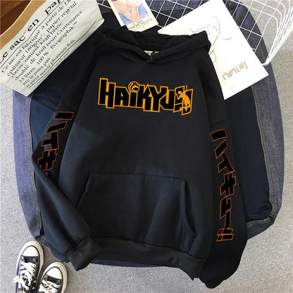 Japan Anime Haikyuu Manga Prints Hoodies Mens New Fashion Hoody Hip Hop Fleece Sweatshirts Crewneck Pullovers Cute Clothing Man