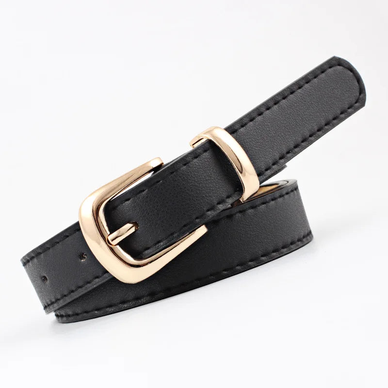 2.4X105cm  Women Belts PU Leather Simple Metal Buckle Belt Girls Dress Jean Pants Waistband Belts for Lady Luxury Designer Brand