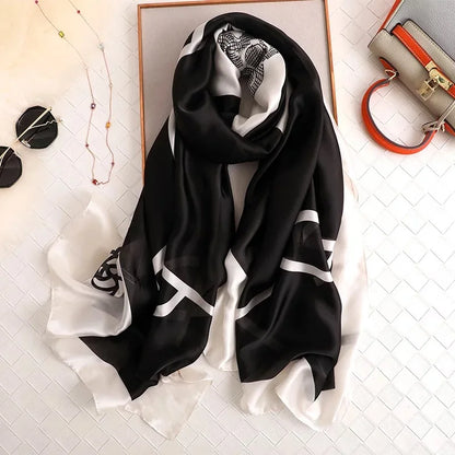 Women Fashion Print Silk Scarf Luxury Brand Warm 180X90CM Scarves Popular Lrage Satin Finish Shawl The Four Seasons Design Hijab