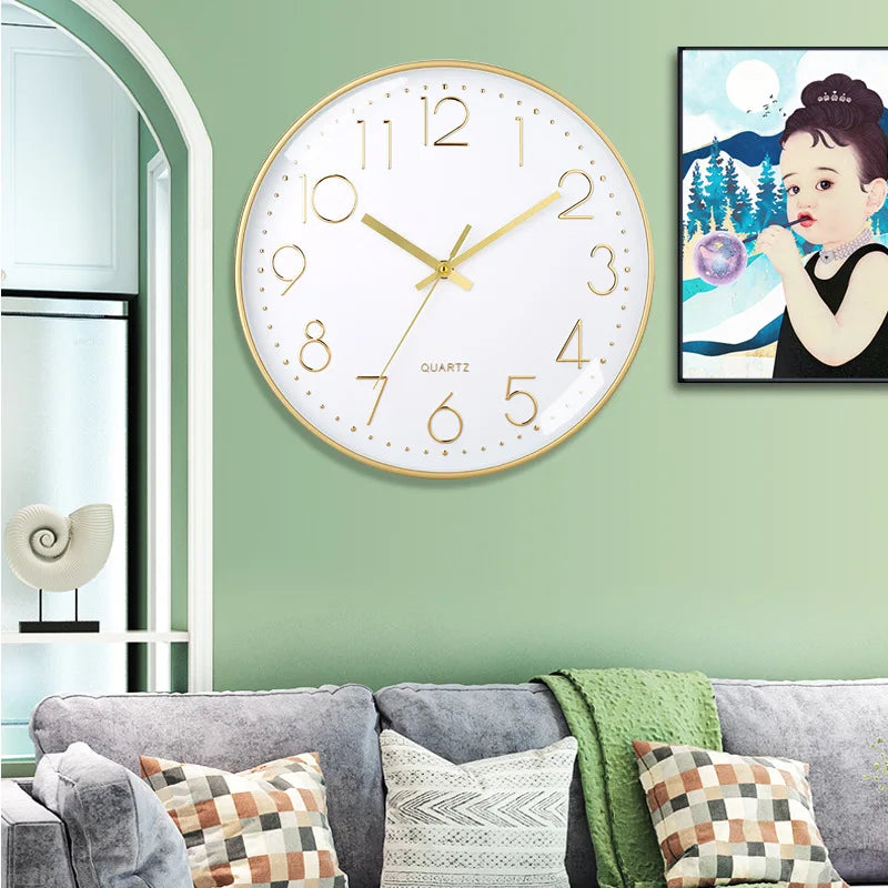 8 Inch 3D Numerals Easy to Read Wall Clock Classic Elegant Modern Silent Quartz Clocks for Living Room Bedroom Office