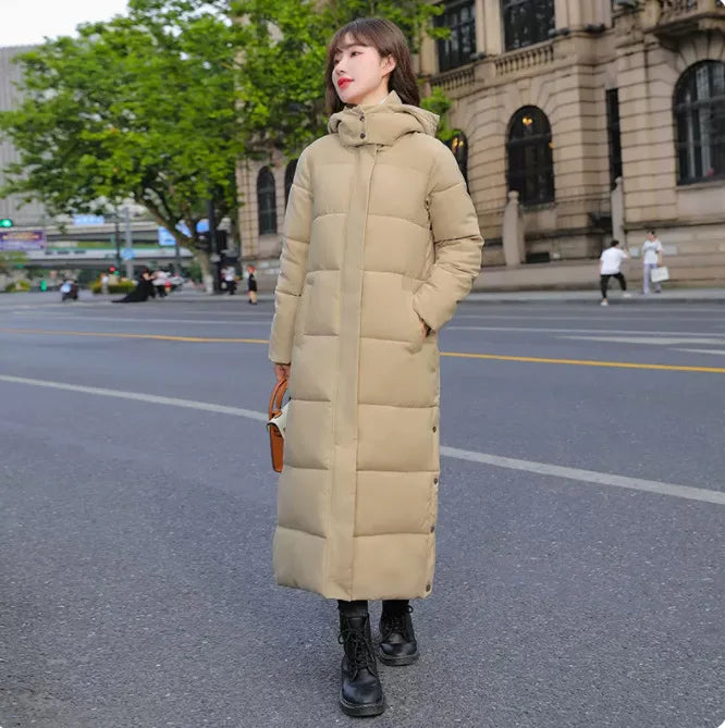 Long Winter Jacket Parka Maxi X-Long Women Coat Casual Loose Overcoat Female Clothing Outerwear Cotton Down Hood Fluff