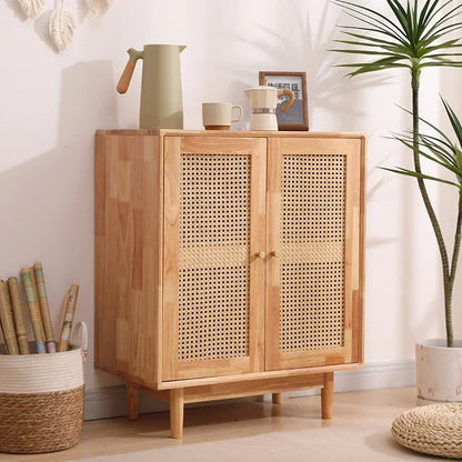 Indonesian Rattan Storage Cabinet Living Room Wood Meal Side Cabinet Multifunctional Kitchen Cabinet Brass Handle Home Furniture