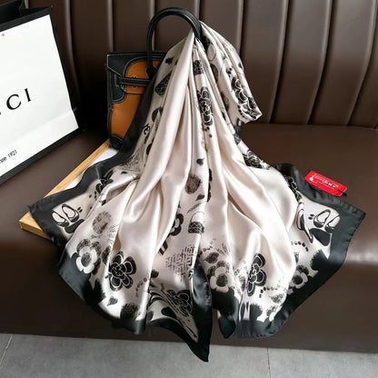 Women Fashion Print Silk Scarf Luxury Brand Warm 180X90CM Scarves Popular Lrage Satin Finish Shawl The Four Seasons Design Hijab