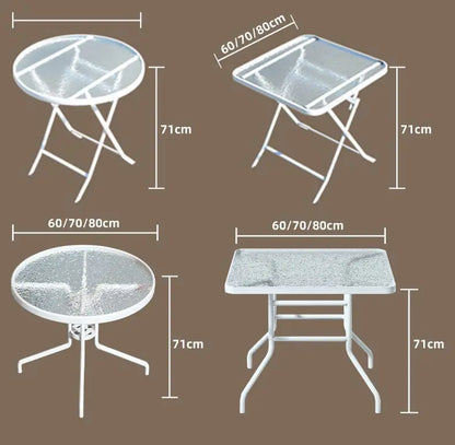 Balcony Three Piece Set Leisure Tea Tables and Chairs Combination White Glass Folding Small Unit Type Coffee Table Outdoor Table