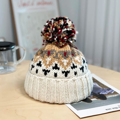 2024 Cute Print Embroidery Beanies Hats for Women Men Winter Wool Warm Fur Pompom Baggy Knit Hat Bonnet Caps