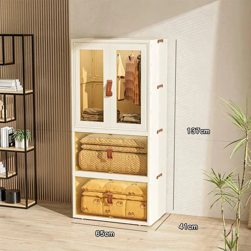 Large Capacity Wardrobe Storage Cabinet Installation Free Clothing And Bedding Sorting Folding Box Double Open Organizer Bin